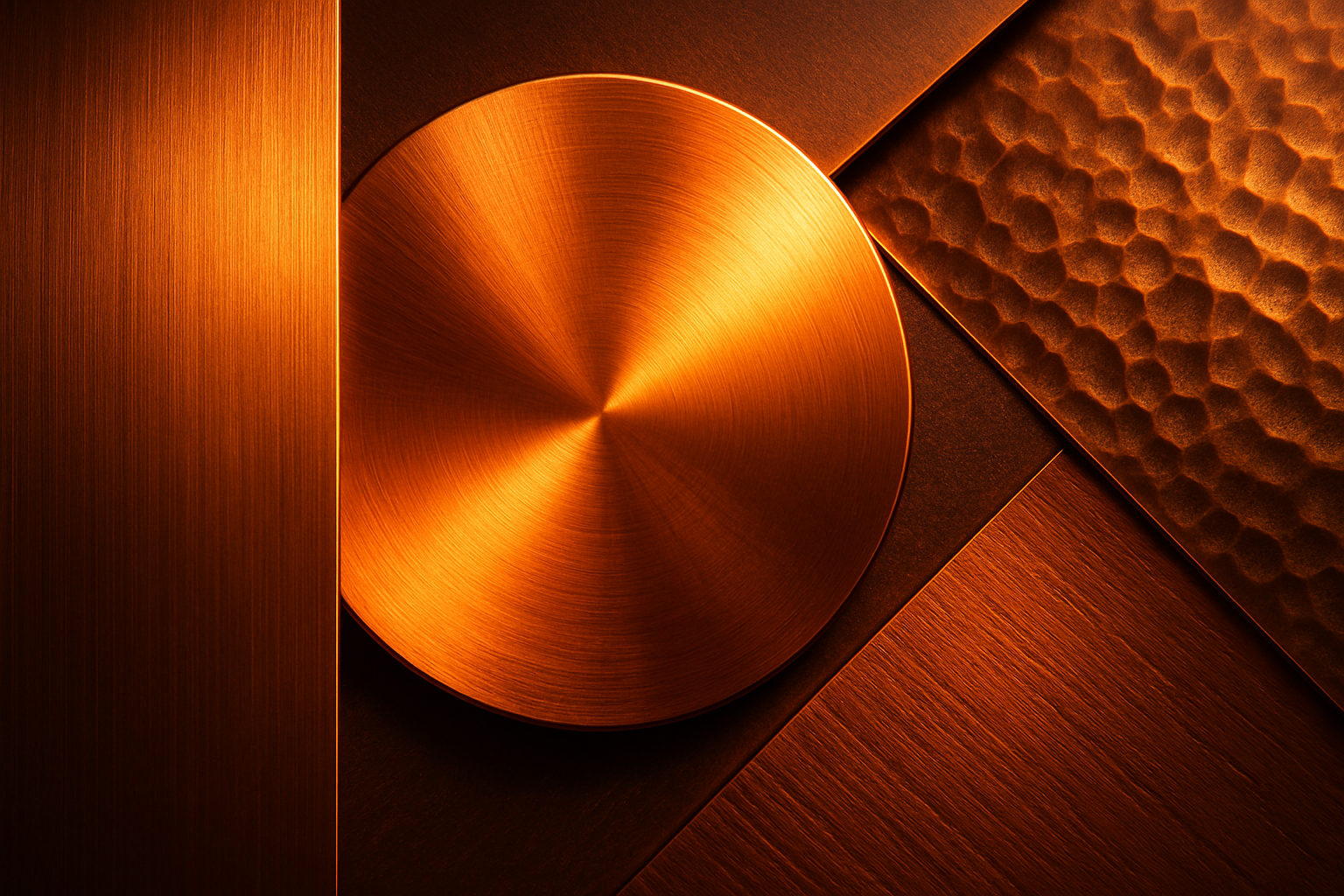 Copper textures with brushed, hammered, and spun metal finishes, ideal for durable carry gear.