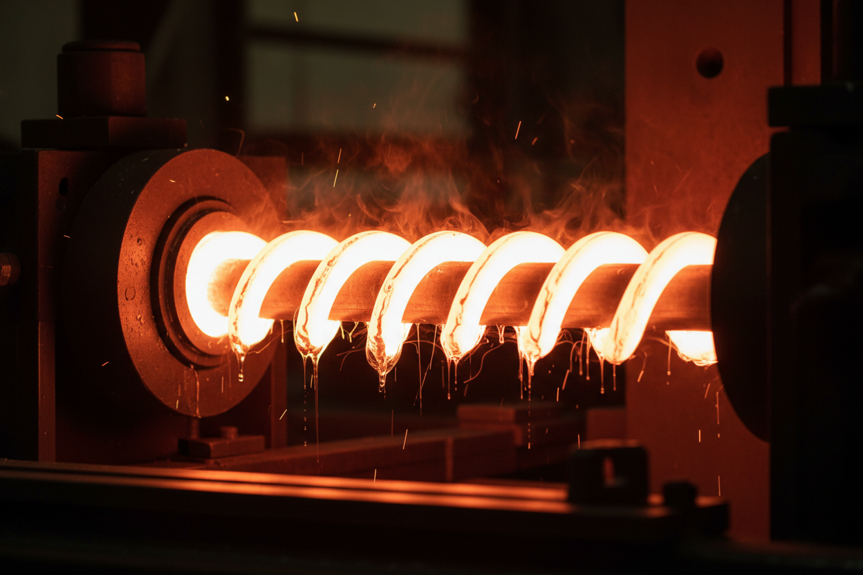 Glowing heated metal coil showing durability and heat resistance in industrial setting