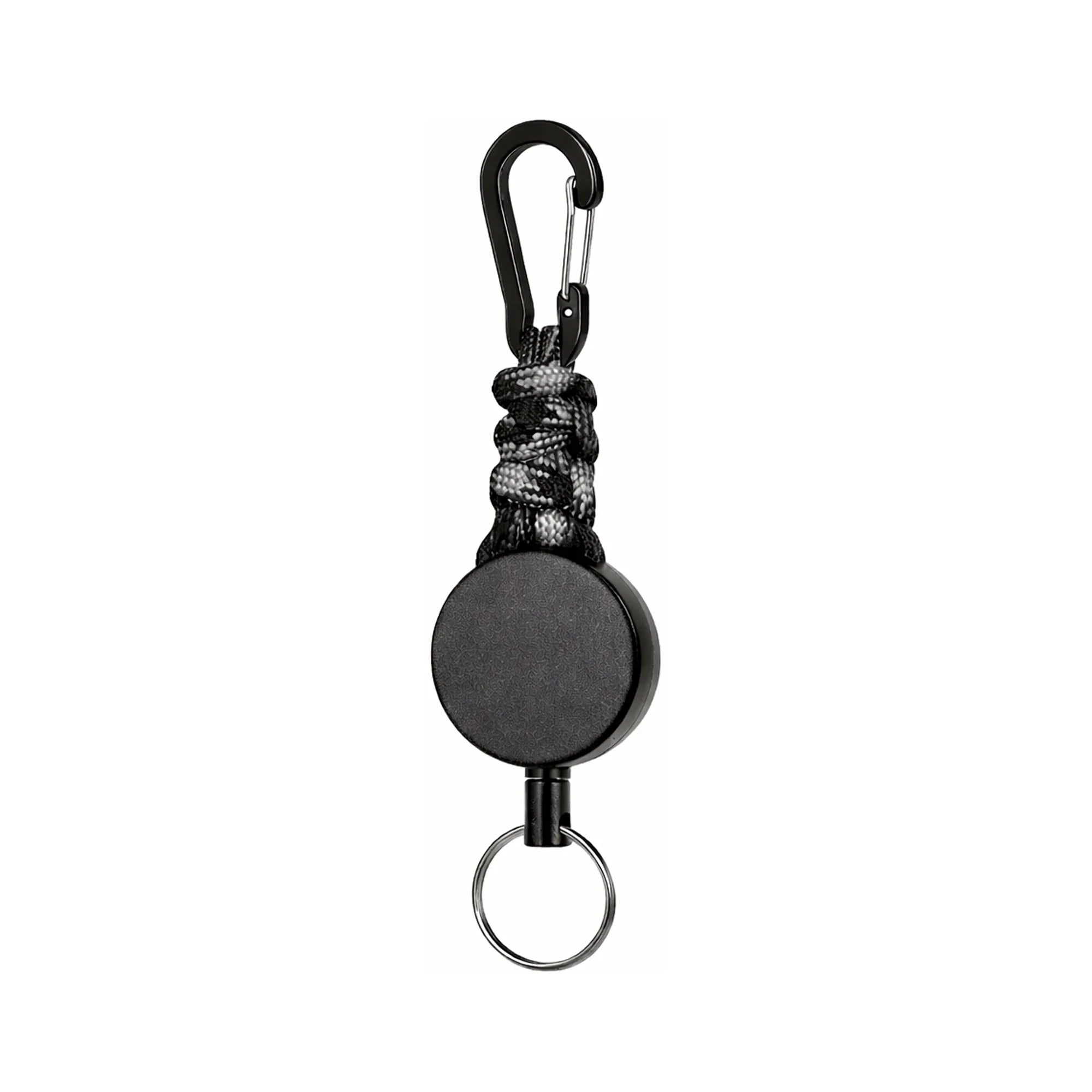Black retractable keychain with braided paracord and carabiner, Gear Carry accessory
